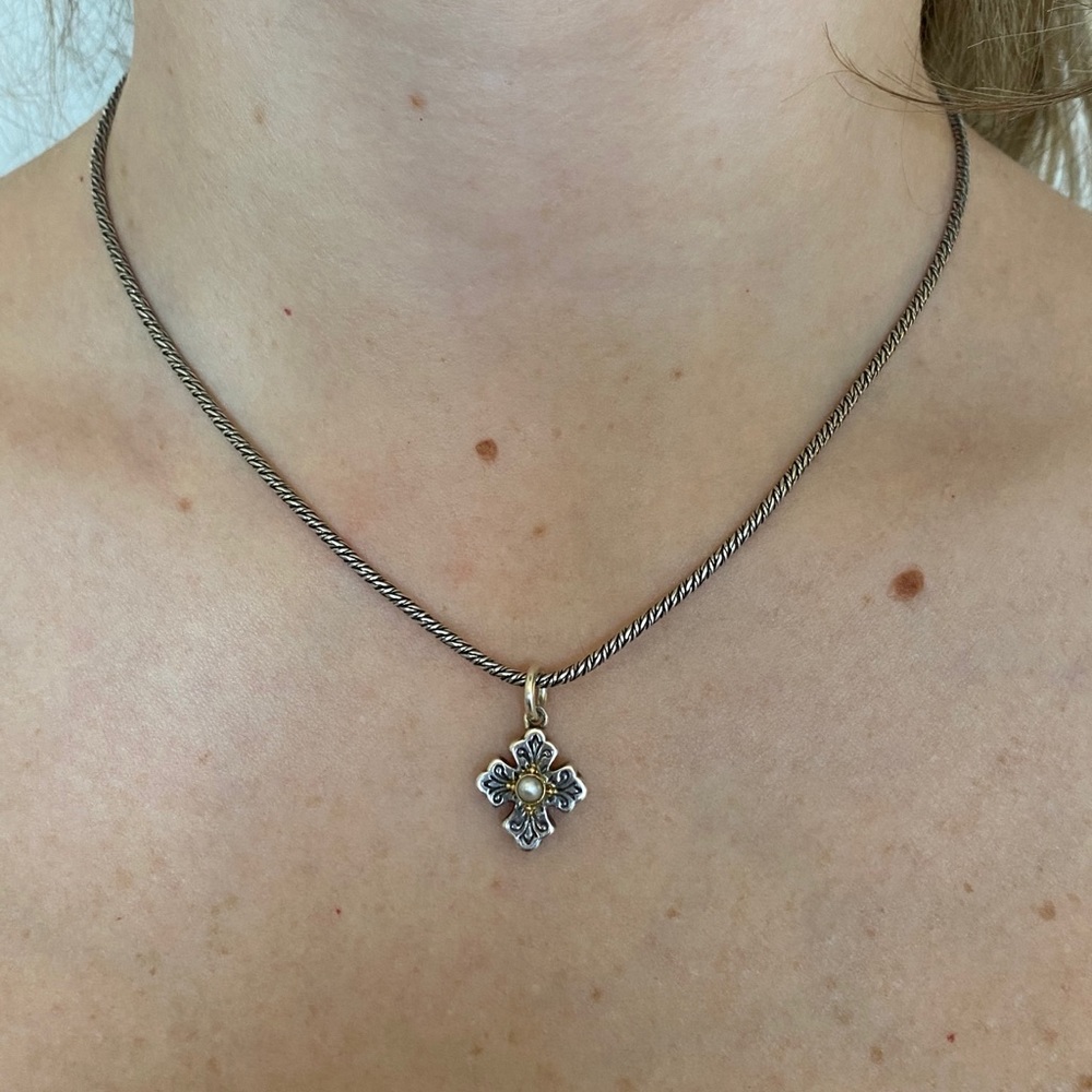 Konstantino Pearl Cross Pendant Necklace